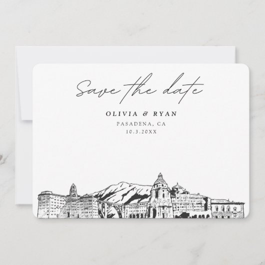 Pasadena Wedding Skyline Save the Date Einladung (Vorderseite)