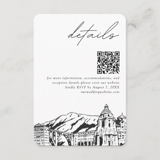 Pasadena Wedding Small Details QR Code Begleitkarte (Vorderseite)