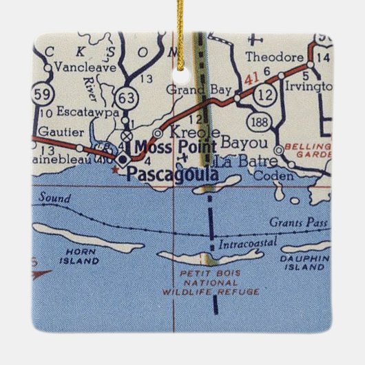 Pascagoula MS Vintage Karte Keramikornament (Rückseite)