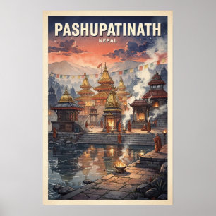 Pashupatinath Nepal Vintage Reise Poster