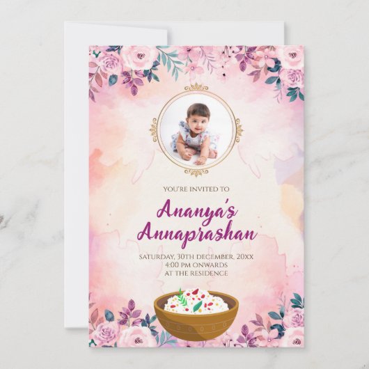 Pasni lädt Erster Reis zu fütternd Zeremonie ein Einladung (Vorderseite)