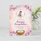 Pasni lädt Erster Reis zu fütternd Zeremonie ein Einladung (Stehend Vorderseite)