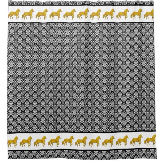 Paso Fino Pferd Imitats Gold Black Damask Muster Duschvorhang (Vorderseite)