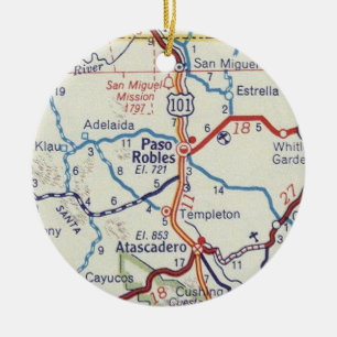 Paso Robles CA Vintag Map Keramik Ornament