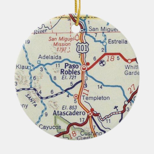 Paso Robles CA Vintag Map Keramik Ornament (Vorne)