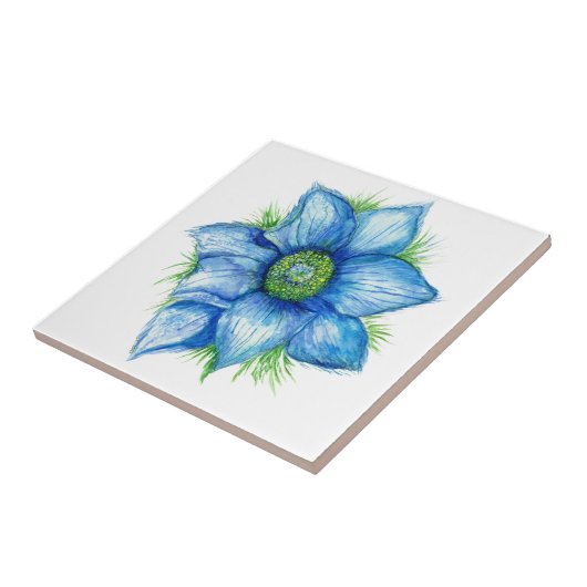 Pasque Blume in Blue Keramik Tile Fliese (Seite)
