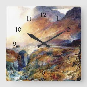 Pass at Glencoe, Scotland fine art painting Quadratische Wanduhr