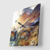 Pass at Glencoe, Scotland fine art painting Quadratische Wanduhr (Winkel)