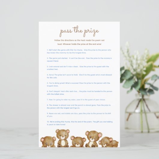 Pass auf das Baby Shower Game - Bears (Stehend Vorderseite)