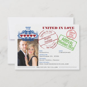 Pass für die Liebe Niedliche Hochzeit in Urlaubsor Save The Date