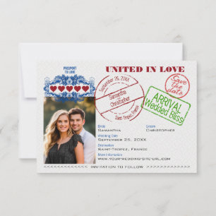 Pass für die Liebe Niedliche Hochzeit in Urlaubsor Save The Date