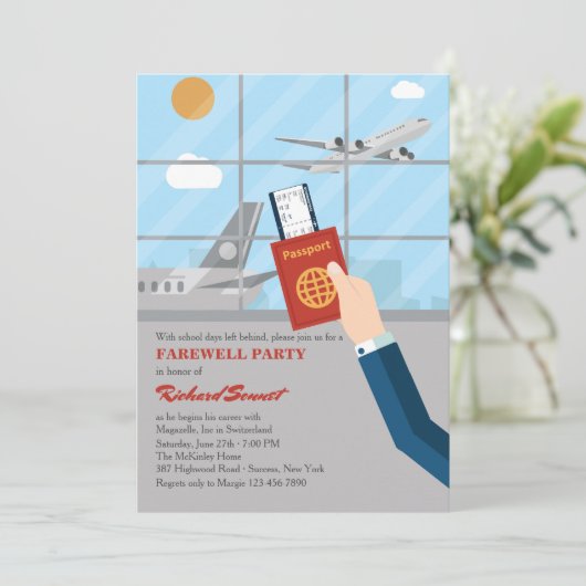 Pass-in der Hand AbschiedsParty Einladung (Stehend Vorderseite)