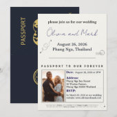 Pass RSVP Card - Navy & Gold | Zielort Einladung (Vorne/Hinten)