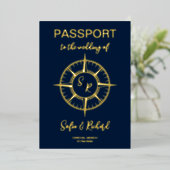 Pass Wedding Destination Gold Foil Compass Folieneinladung (Stehend vorne)