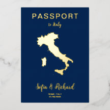 Pass Wedding Destination Gold Foil Italien Karte