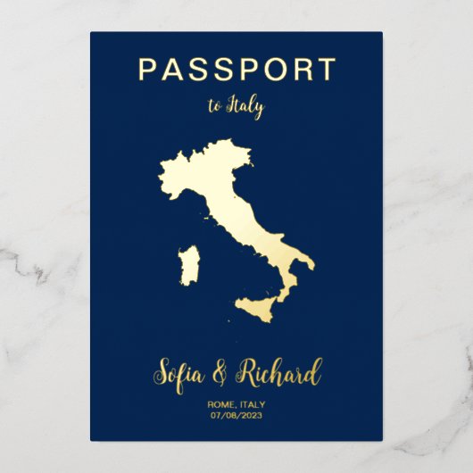 Pass Wedding Destination Gold Foil Italien Karte (Vorderseite)