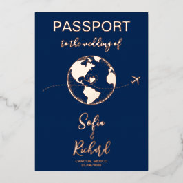 Pass Wedding Destination Gold Foil Weltkarte Folieneinladung