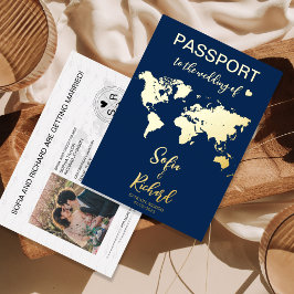 Pass Wedding Destination Gold Foil Weltkarte Folieneinladung