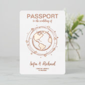 Pass Wedding Destination Gold Foil Weltkarte Folieneinladung (Stehend vorne)