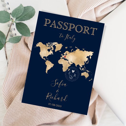 Pass Wedding Destination Gold Weltkarte Einladung