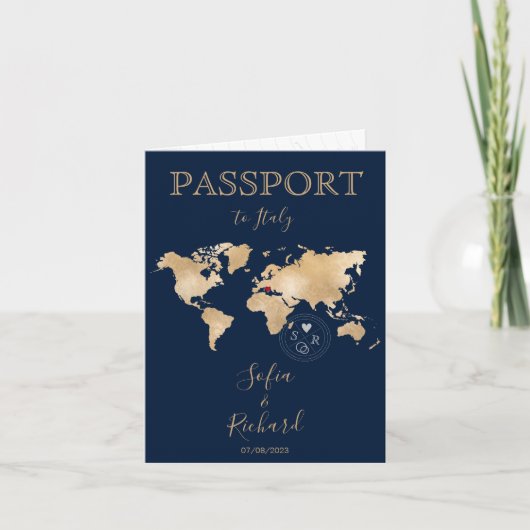 Pass Wedding Destination World Map QR Code Einladung (Vorderseite)