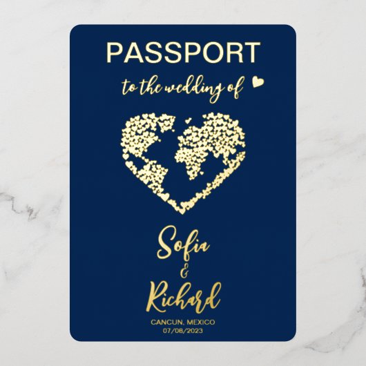 Pass Wedding Destination World Map QR Code Folieneinladung (Vorderseite)