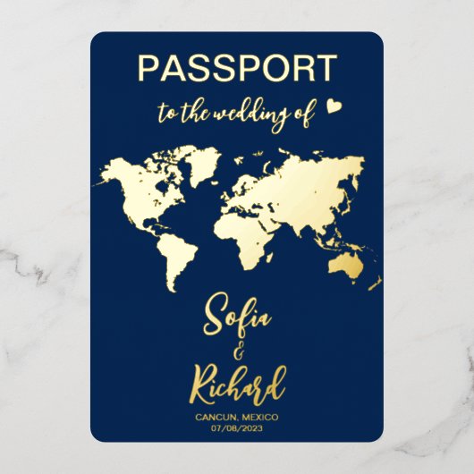 Pass Wedding Destination World Map QR Code Folieneinladung (Vorderseite)