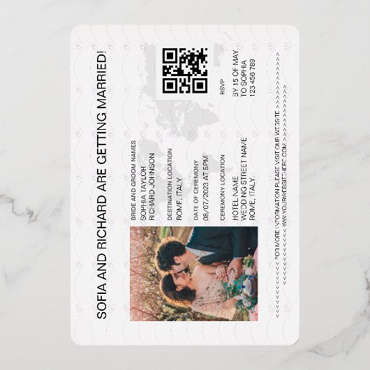 Pass Wedding Destination World Map QR Code Folieneinladung (Rückseite)