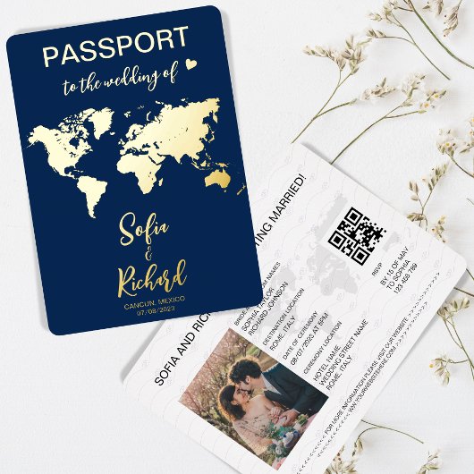Pass Wedding Destination World Map QR Code Folieneinladung