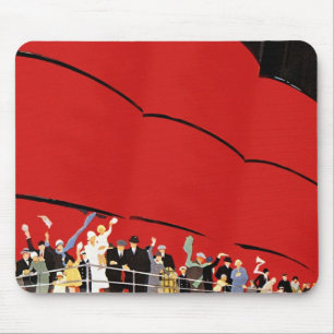 Passagiere eines alten Kreuzfahrtschiffs winken zu Mousepad
