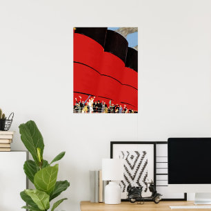 Passagiere eines alten Kreuzfahrtschiffs winken zu Poster