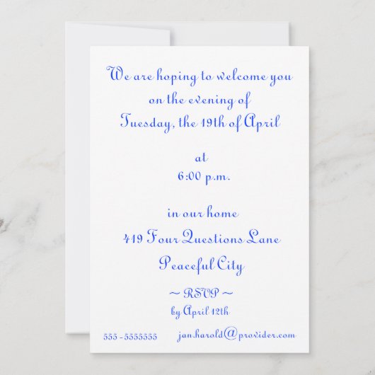 Passahfest Seder Einladung (Rückseite)