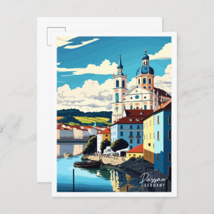 Passau Deutschland Vintage Reise Illustration Postkarte