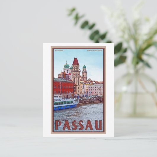 Passau - Wasserfront Donau Postkarte (Stehend Vorderseite)
