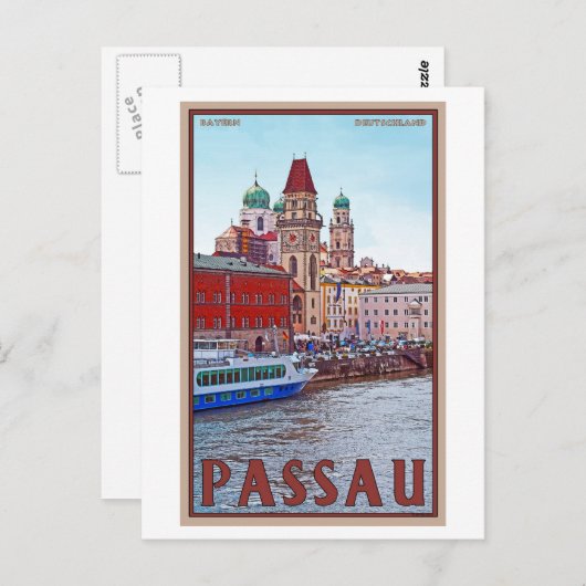 Passau - Wasserfront Donau Postkarte (Vorne/Hinten)