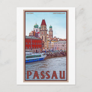Passau - Wasserfront Donau Postkarte