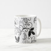 Passen Sie das Muster der schwarzen Flora an Kaffeetasse (VorderseiteRechts)