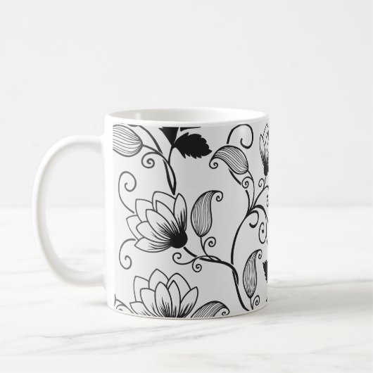 Passen Sie das Muster der schwarzen Flora an Kaffeetasse (Links)