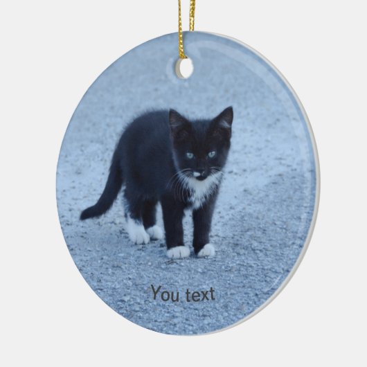 Passen Sie das schwarz-weiße Tuxedo Kätzchen an Keramik Ornament (Links)