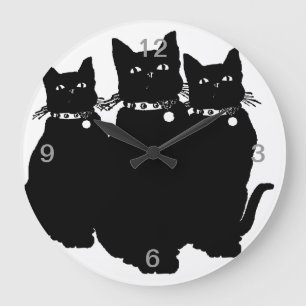 Passen Sie die schwarze Katze auf Große Wanduhr