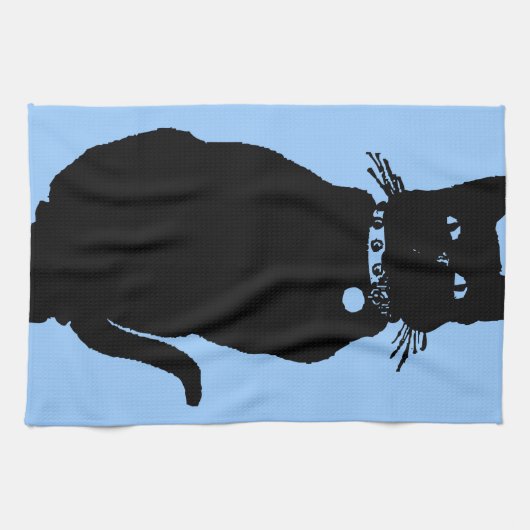 Passen Sie die schwarze Katze auf Handtuch (Horizontal)