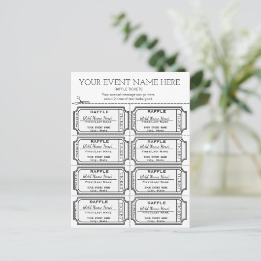 Passen Sie es an! Raffle Tickets Postkarte (Stehend Vorderseite)