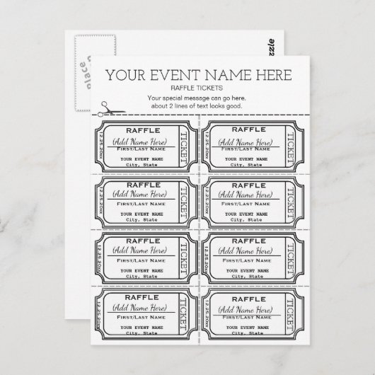 Passen Sie es an! Raffle Tickets Postkarte (Vorne/Hinten)