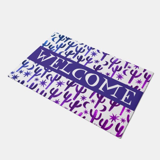 Passen Sie es an! WELCOME Night Desert Saguaro Cac Fußmatte (Schrägansicht)