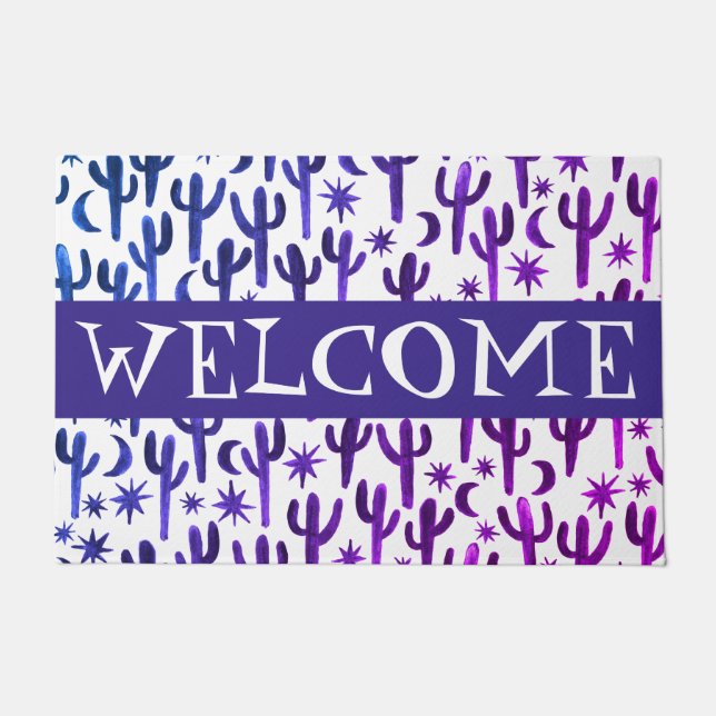 Passen Sie es an! WELCOME Night Desert Saguaro Cac Fußmatte (Vorderseite)