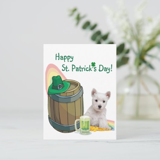 Passen Sie es an! Westie Puppy St. Patrick's Day C Postkarte (Stehend Vorderseite)