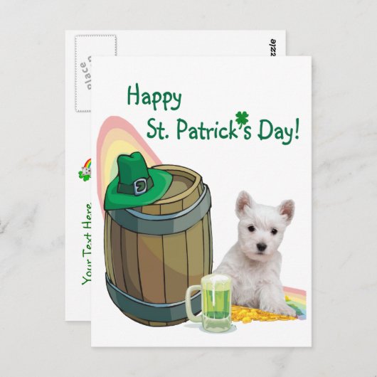 Passen Sie es an! Westie Puppy St. Patrick's Day C Postkarte (Vorne/Hinten)