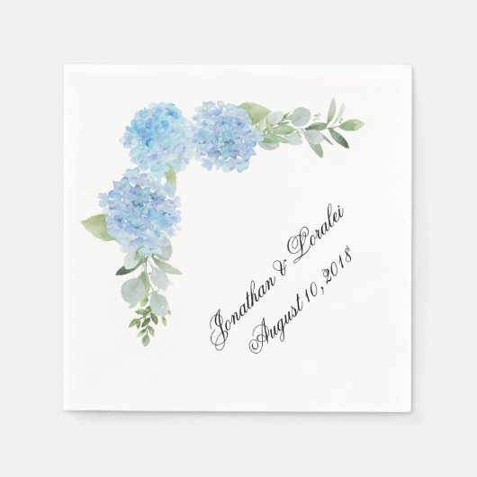 Passen Sie Ihre Hochzeitsnapkins Blue Hydrangea an Serviette (Vorderseite)