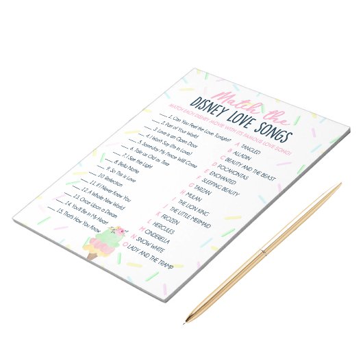 Passend zum Liebe Songs Ice Cream Shower Game Pack Notizblock