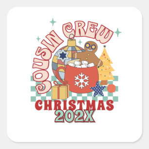 Passende Retro-Cousin-Crew Weihnachten Kinder Quadratischer Aufkleber